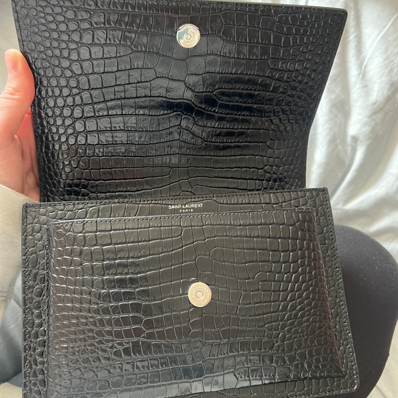 *SOLD* Saint Laurent (YSL) Medium Sunset in Croc Embossed Black - Picture 5 of 6